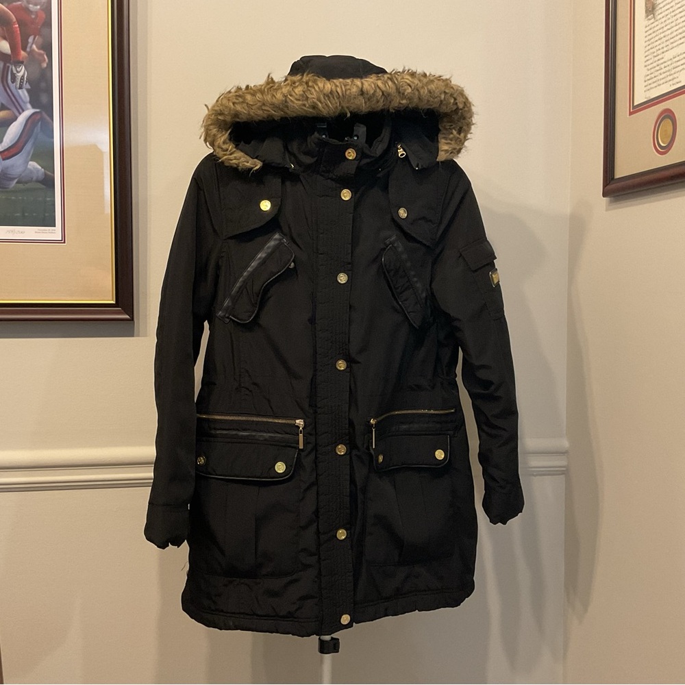 COOGI Black Utility Jacket with Faux Fur Trim